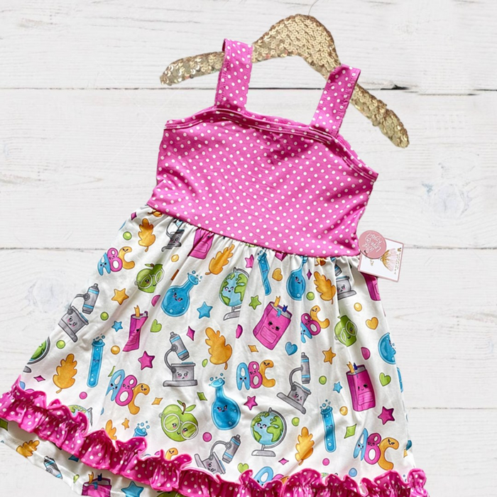 Girls Pink Polka Tank Science Dress