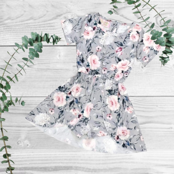 Girls Dark Grey Floral - Skort Romper