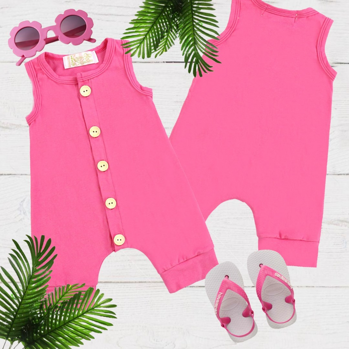 Girls Hot Pink Button Up Romper