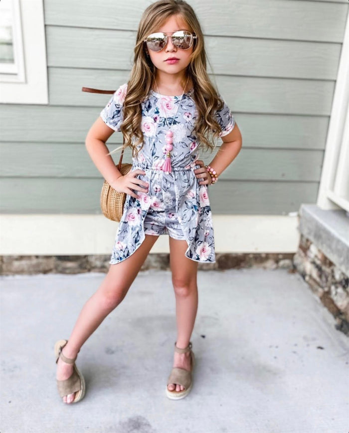 Dark Grey Floral Skirted Romper