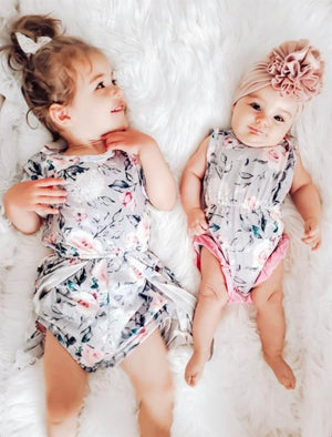 Dark Grey Floral Skirted Romper