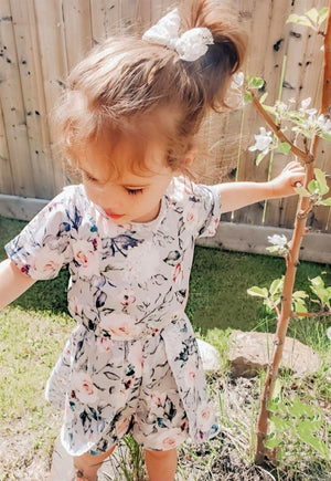 Dark Grey Floral Skirted Romper