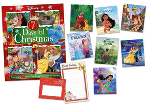 7 Days of Christmas Character Book/Board. Whats included: Dear Santa Letter stationary plus envelope. The following books: Lion King, Moana, Toy Story 4, Frozen, Jungle Book, Beauty and the beast, and Aladdin