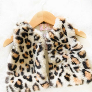 Girls Leopard Faux Fur Vest