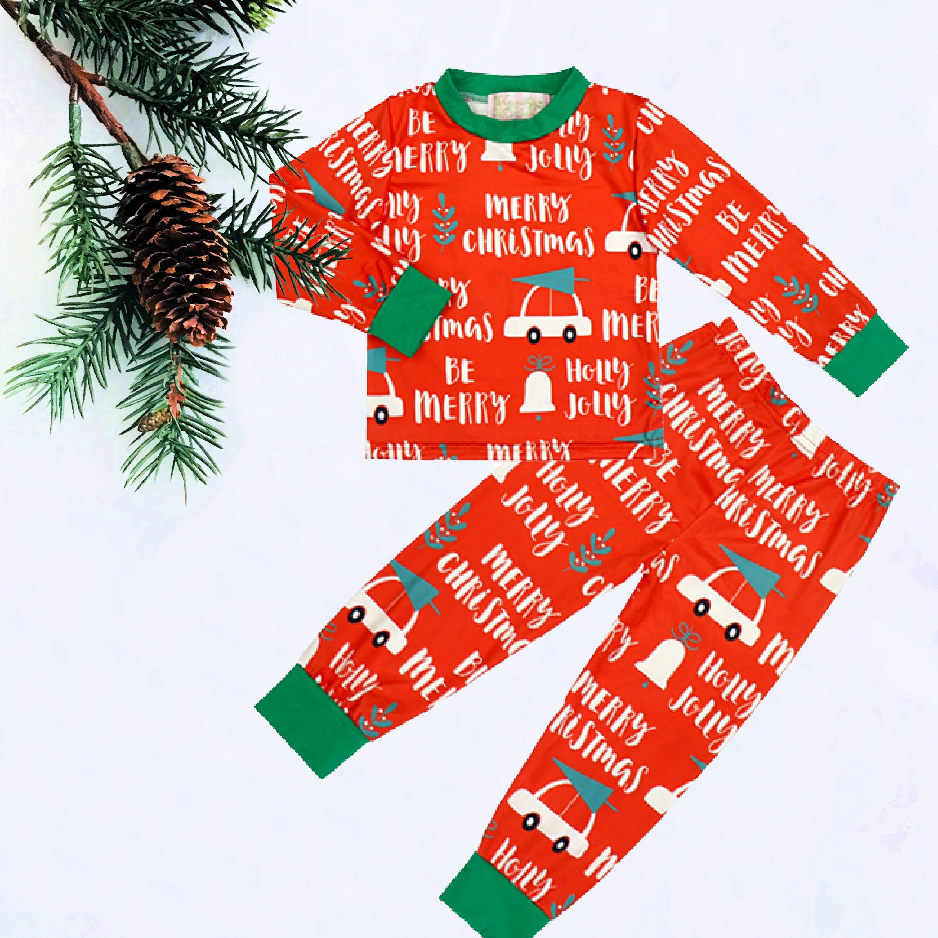 Car with Tree Kids Christmas Pajamas