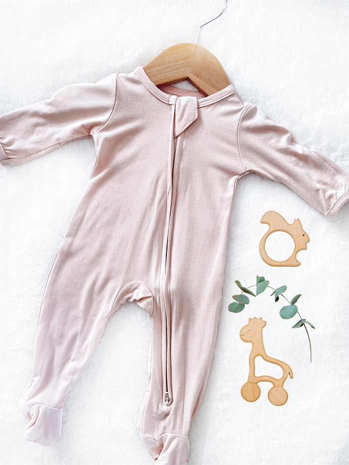 Gender Neutral Bamboo Convertable Double Zipper Zippies - Blush/Tan