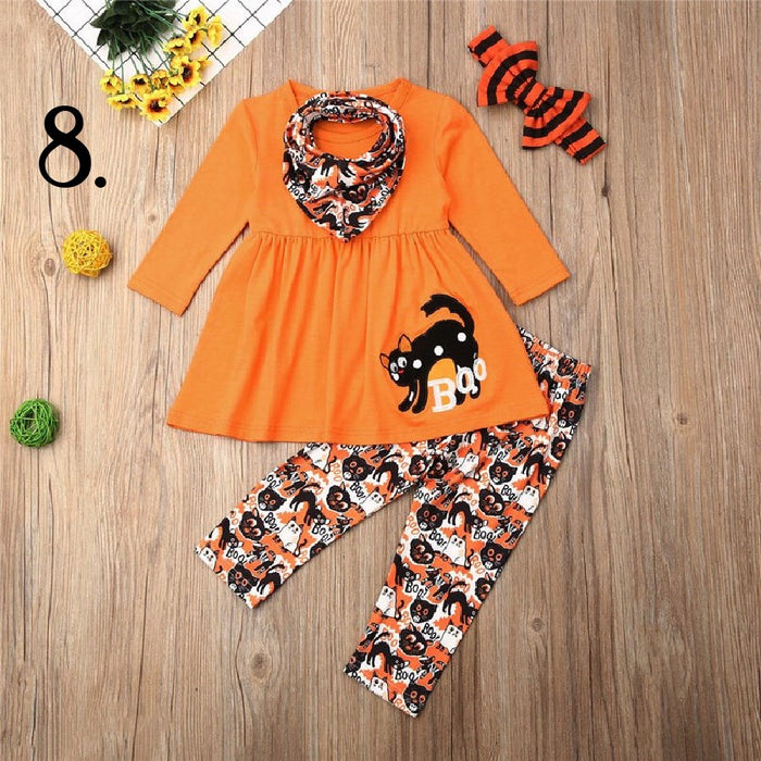 Orange Top and Boo Cat Pants Set