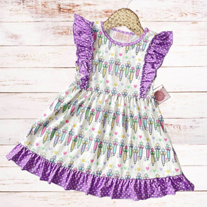 Girls Pens - Purple Polka Ruffle Dress
