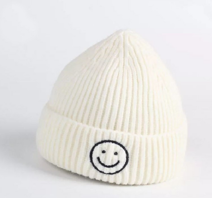 Kids Happy Face Beanies - White