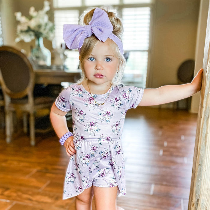 Girls Light Purple Floral - Skort Romper