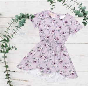 Girls Light Purple Floral - Skort Romper