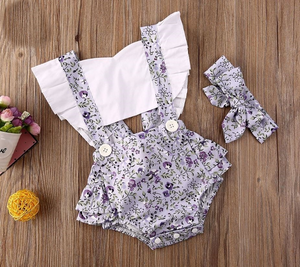 Girls Purple & Purple Floral Peek-a-boo Romper