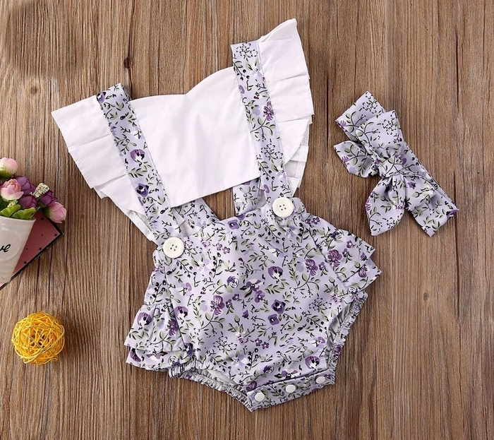Girls Purple & Purple Floral Peek-a-boo Romper