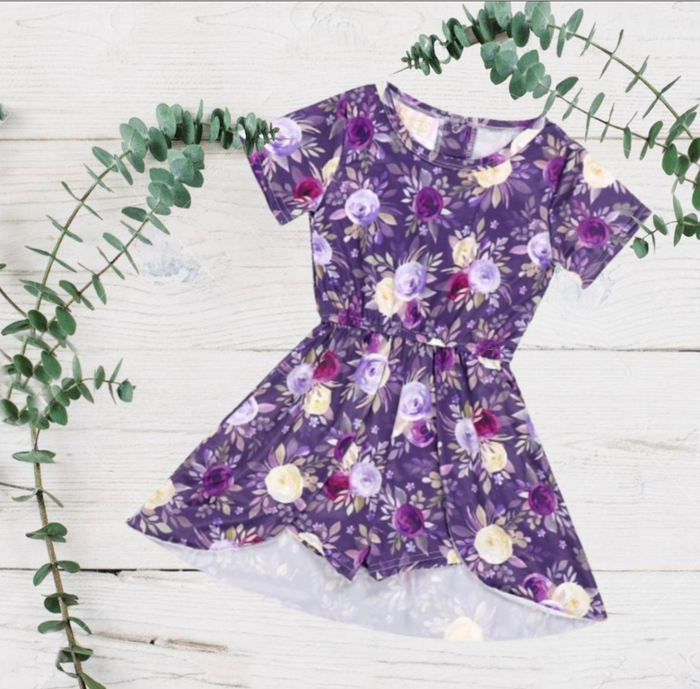 Girls Dark Purple Floral - Skort Romper