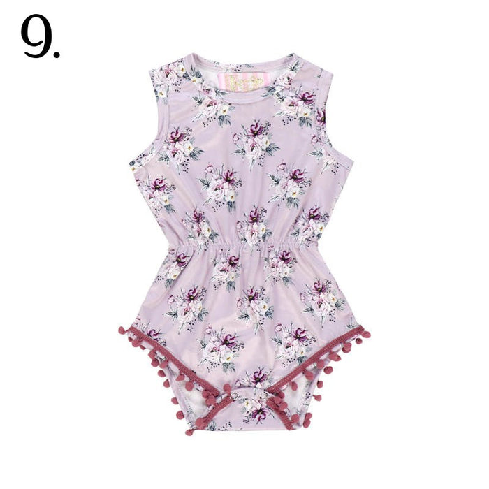 Kryssi Kouture Exclusive Maggie Baby Vintage Floral Garden Pom Romper