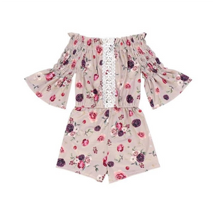 Girls Tan Rose Romper
