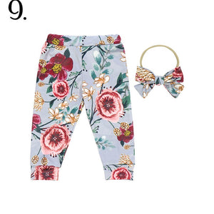 2 Pc Country Blue Floral Baby Cuffed Jogger & Headband