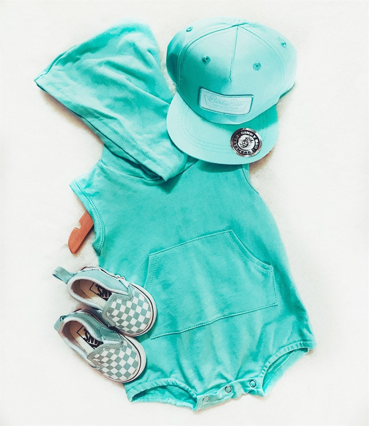 Pocket & Buttoned Rompers/Sweat Shirts - Aqua Sleeveless