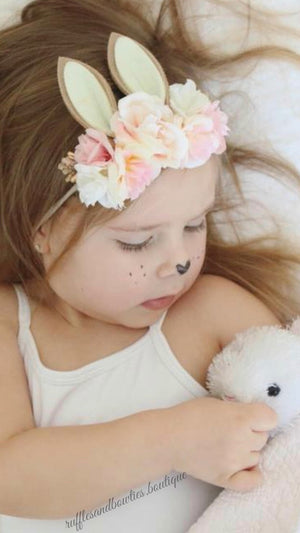 Girls Sweetest Bunny Ear Pastel Pink Easter Floral Headband