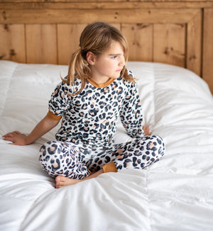 2 Pc Girls Tan Leopard Pajama Set