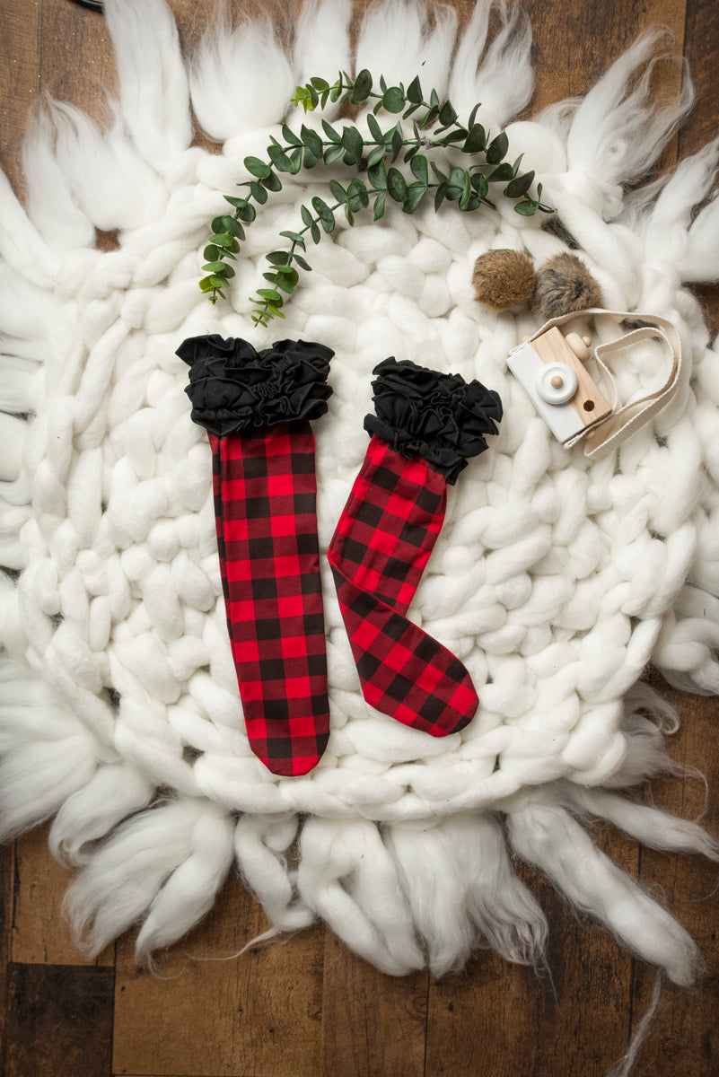 Buffalo Plaid Ruffle Knee Highs