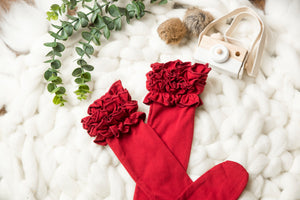 Burgundy Ruffle Knee Highs