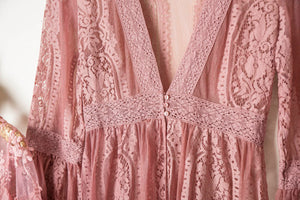 Mommy & Me - Ladies Dusty Rose Long Lace Duster Cardigan