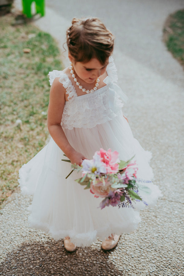 White Tulle Full Flower Girl Dress
