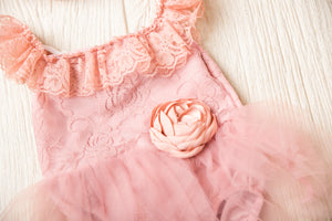Kryssi Kouture Romantic Everly Lace Dusty Rose Tutu Romper