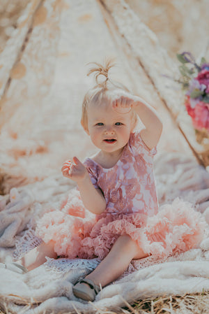 Kryssi Kouture First Birthday Dusty Rose Short Sleeve Lace Leo Sets with Rose Gold One