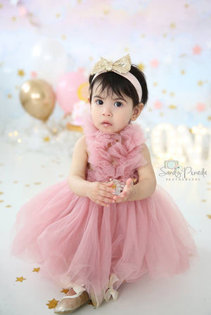 Kryssi Kouture Girls Ruffled Tulle Dusty Rose Swan Dress