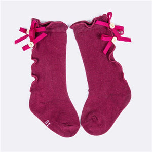 Burgundy Ruffle Bow Socks, Accessories - Ruffles & Bowties Bowtique