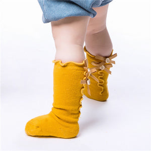 Amber Yellow Ruffle Bow Socks
