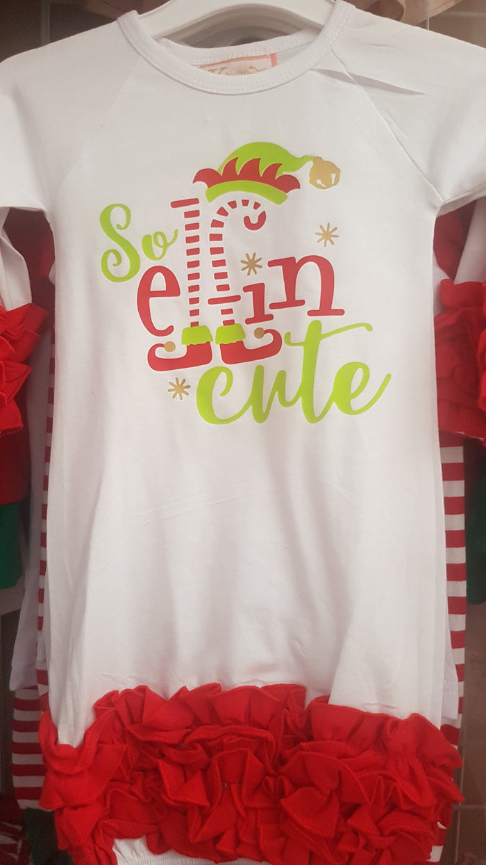 *** EXCLUSIVE*** Baby Girls Just So Elfin Cute Christmas Pajamas - Red Ruffle Sleep Sack, Holiday Pyjamas, Matching Christmas Pj's