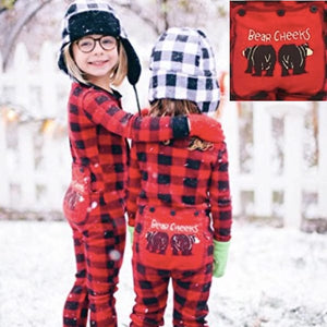 Lazy One Kids Buffalo Plaid BEAR CHEEKS Flapjack Matching Christmas Pj's - Ruffles & Bowties Bowtique - Family Jammies Holiday Matching Pajamas Christmas Family PJS