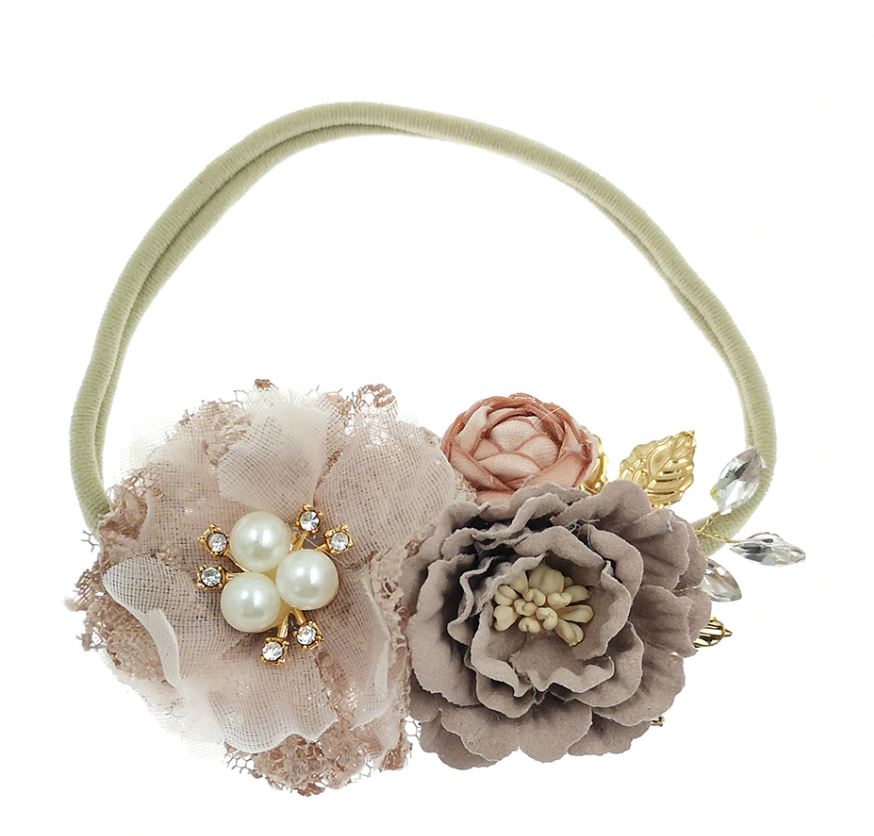 Kryssi Kouture Soft Blush Pearl Floral Nylon Headband