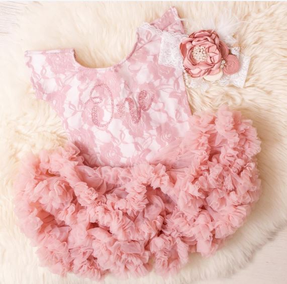 Kryssi Kouture First Birthday Dusty Lace Leo Sets with Rose Gold One