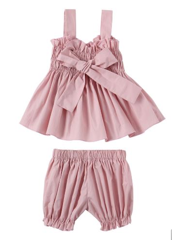 Kryssi Kouture Girls Dusty Rose Two Piece Ruched Bow Set