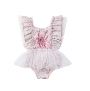 Pink Floral Pearl Satin First Birthday Romper