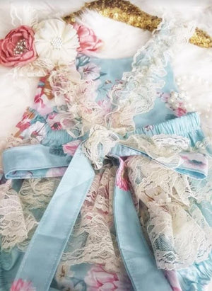 Kryssi Kouture Exclusive Girls Anastasia Ruffled Lace and Vintage Floral Romper