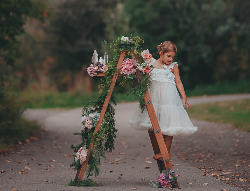 White Ruffle Spin Flower Girl Dress