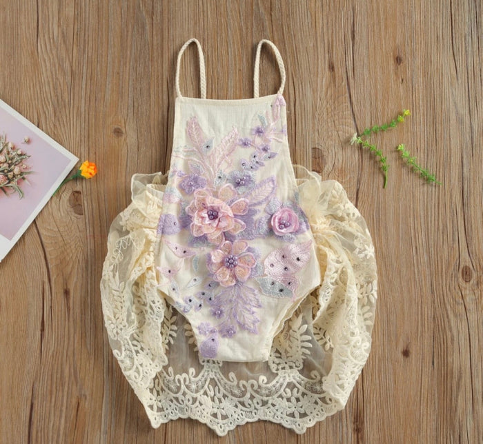 Hazel Purple Vintage Lace Romper