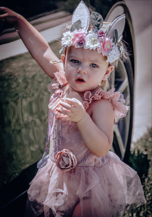 Kryssi Kouture Romantic Everly Lace Dusty Rose Tutu Romper