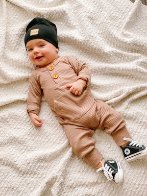 Boys Zippies & Rompers - Sand, Mustard, & Olive Ribbed Rompers