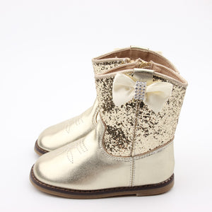 Kryssi Kouture Exclusive Gold Glitter toddler Girl Cowboy Boots