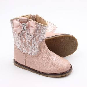 Kryssi Kouture Exclusive Dusty Rose Lace Leather Cowgirl Boots