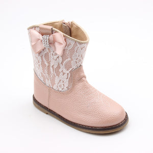 Kryssi Kouture Exclusive Dusty Rose Lace Leather Cowgirl Boots