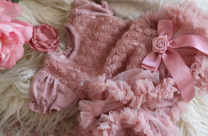 Rosie Dusty Pink Roset Ruffle Puff Sleeve Dress