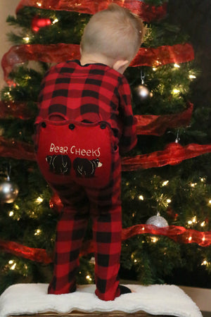 Lazy One Youth & Adult Buffalo Plaid BEAR CHEEKS Flapjack Matching Christmas Pj's