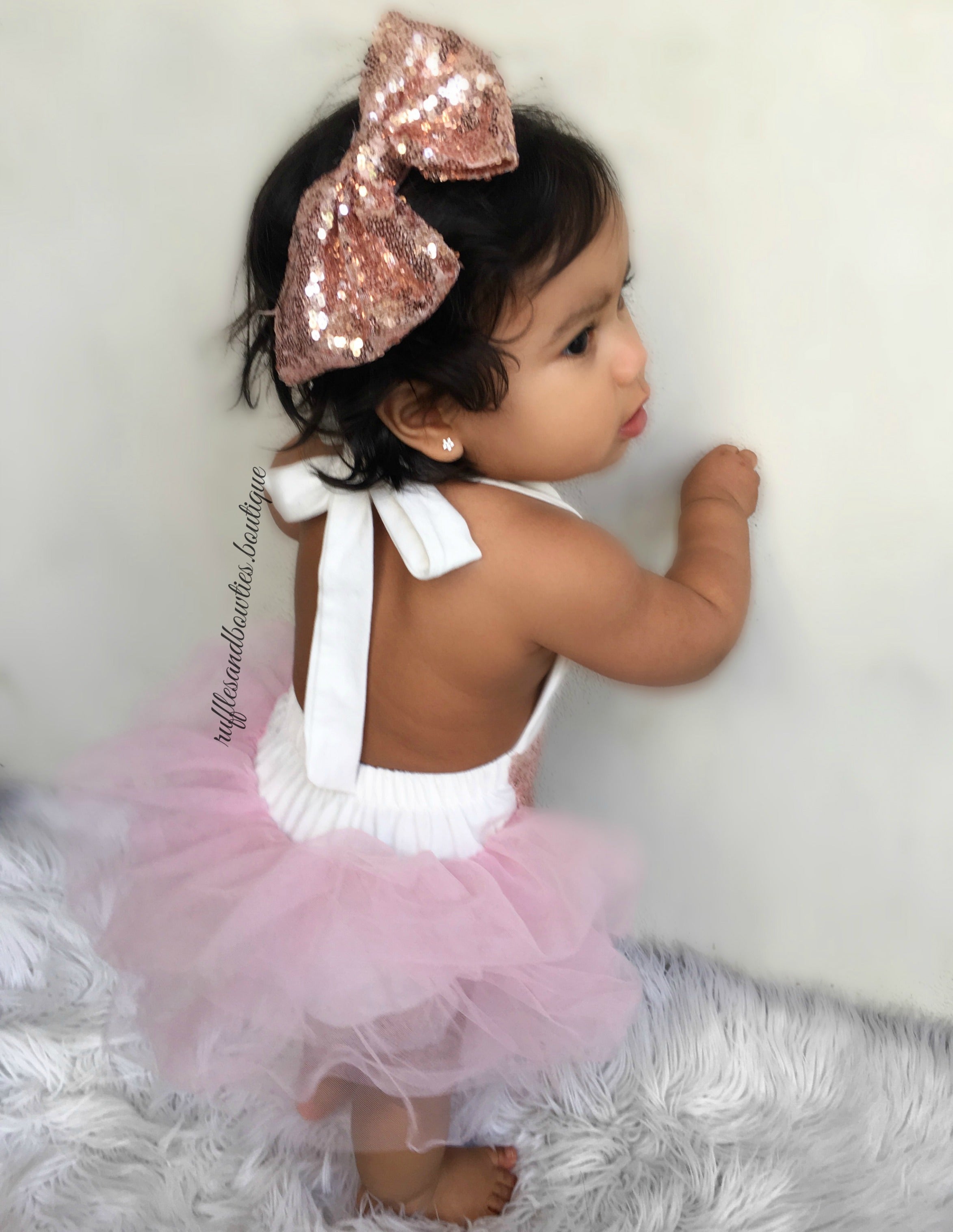 Baby Girls Rose Gold Princess Vintage Unicorn First Birthday Tutu Romper - Exclusive Kryssi Kouture